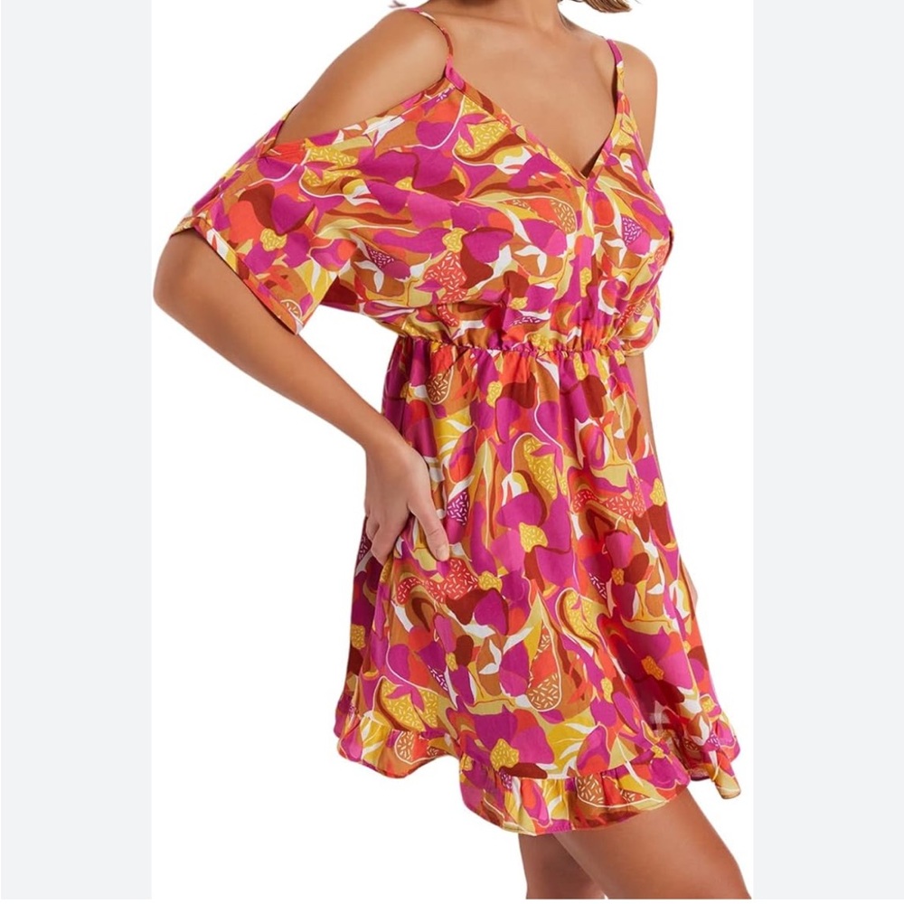 Trendyol Pink and Orange Floral Dress, size 34 , like a small